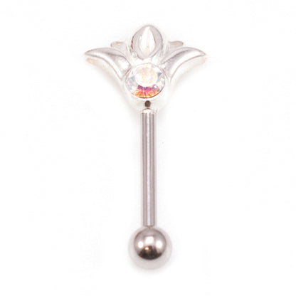 Surgical Steel 16 Gauge Eyebrow Barbell with CZ Flower Top - photo 4