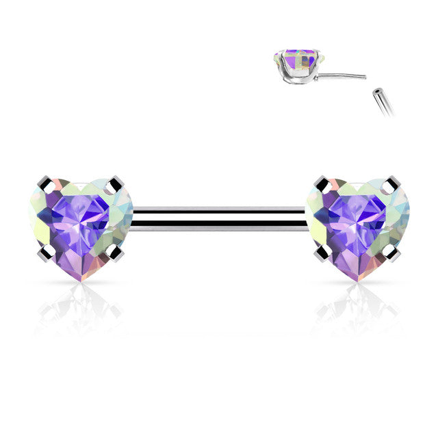 Surgical Steel Threadless Nipple Barbell 14G 12mm with Heart CZ - Pair - photo 4