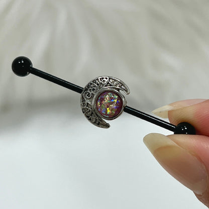 Surgical Steel 14 Gauge Industrial Barbell AB Opal Crescent Moon - photo 2