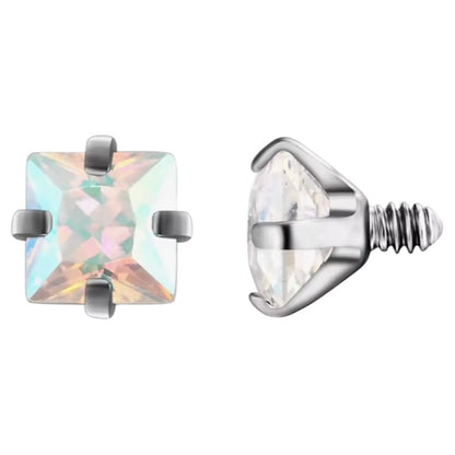 Surgical Steel 14 Gauge CZ Dermal Anchor Top with Prong Square Gems - photo 2
