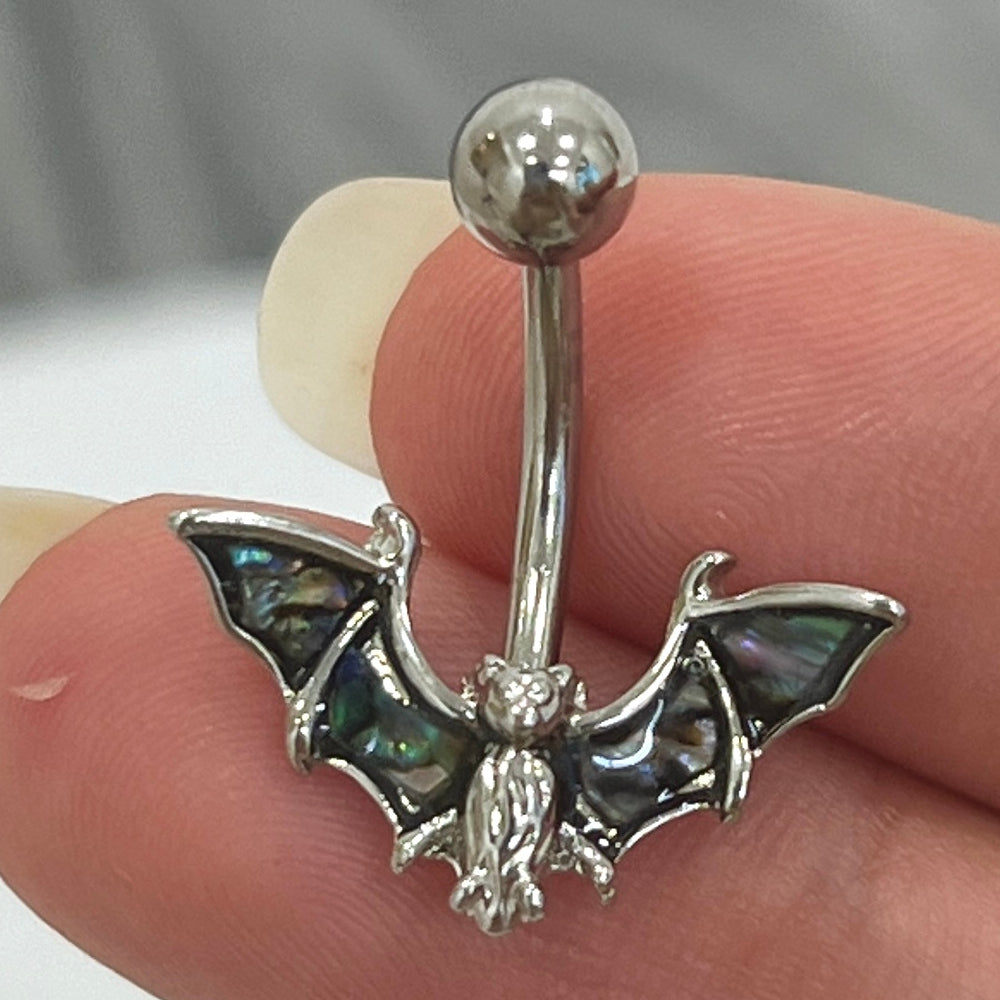 Surgical Steel 14 Gauge Abalone Shell Bat Wings Belly Button Ring