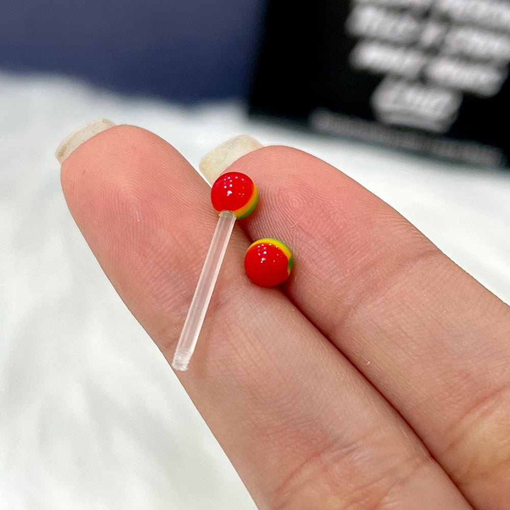 Acrylic 14 Gauge Straight Barbell Tongue Ring & Stripe Ball - 10 Pack - photo 2