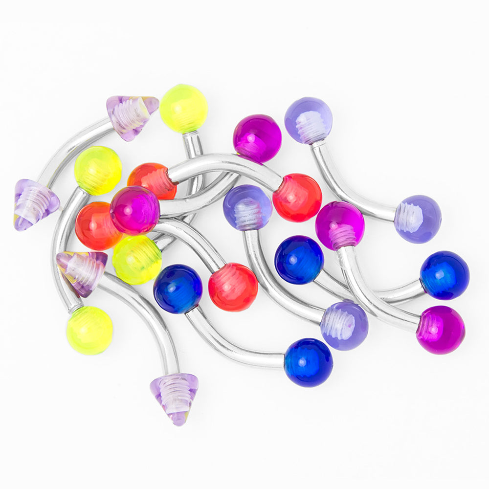 Surgical Steel Curved Eyebrow Barbells 14 Gauge 8mm - 12 Pack