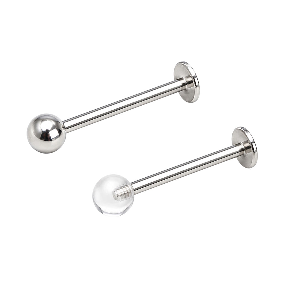 Surgical Steel 14 & 16 Gauge Labret Studs Acrylic Glow Ball - Pair