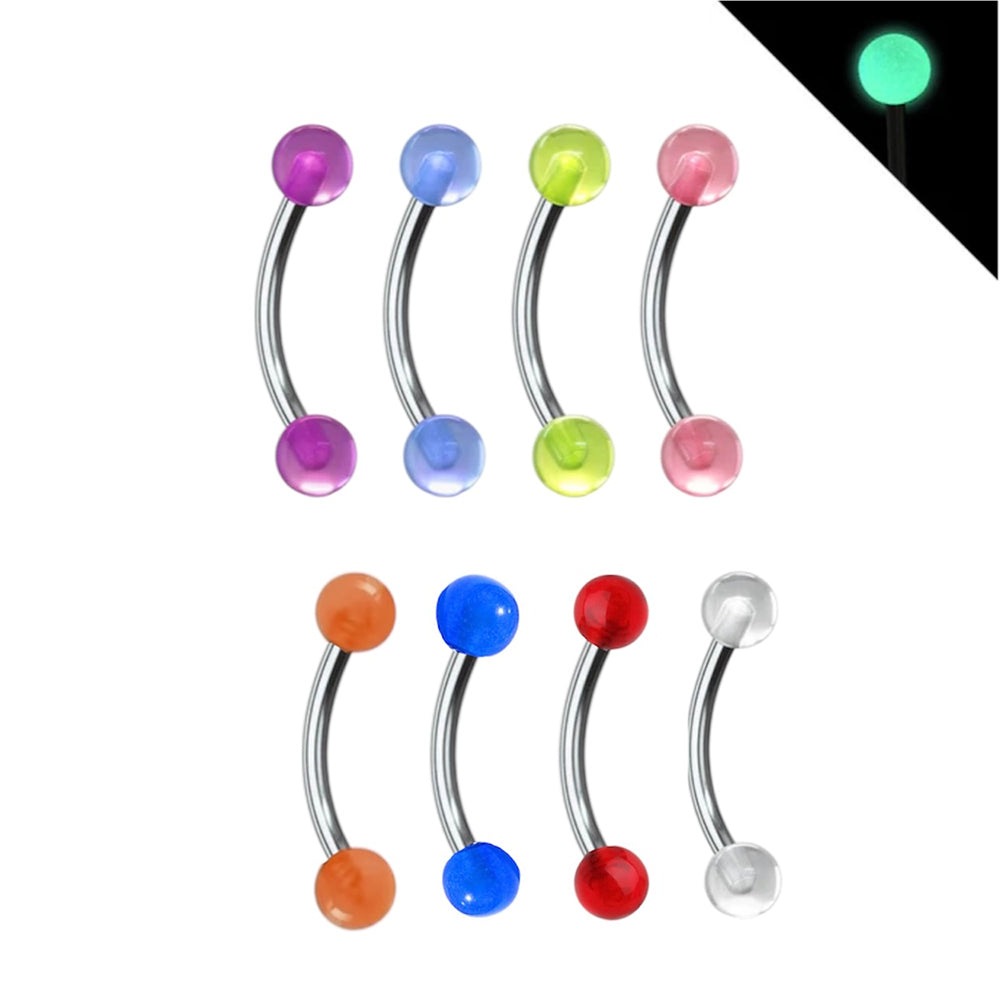Surgical Steel 16 Gauge Eyebrow Barbell with Glow in Dark Acrylic Ball