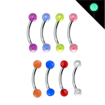 Surgical Steel 16 Gauge Eyebrow Barbell with Glow in Dark Acrylic Ball