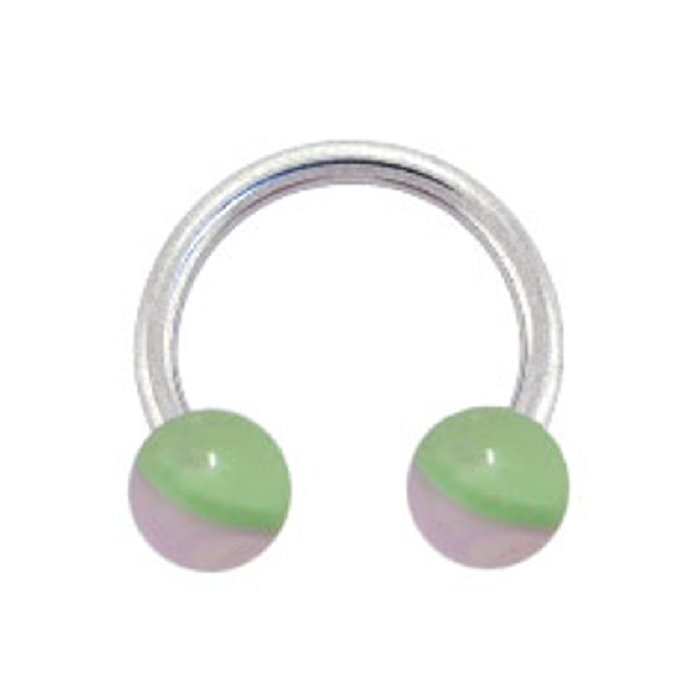 Surgical Steel 14 Gauge Horseshoe Circular Barbell Striped Ball