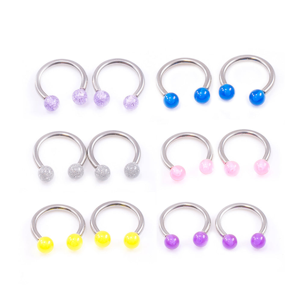 Surgical Steel 10 Gauge Horseshoe Barbell with Acrylic Ball - Pair