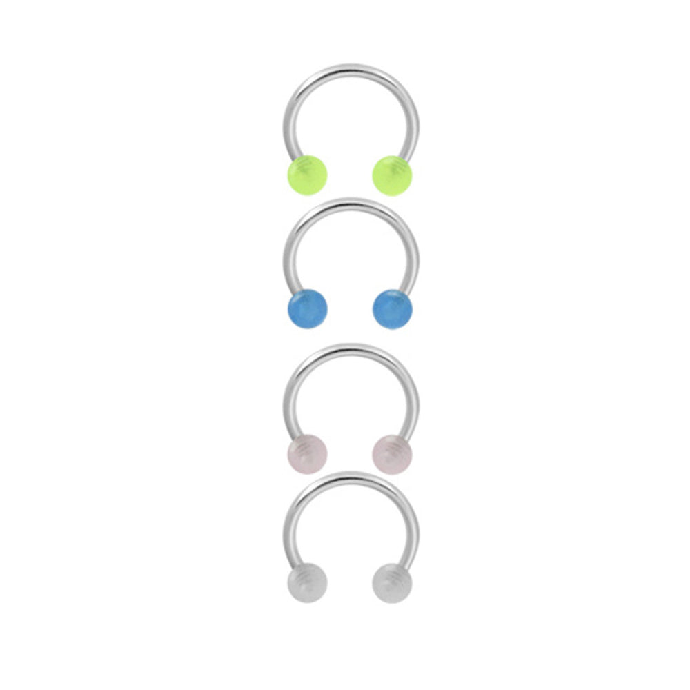 Surgical Steel 16 Gauge Horseshoe Barbell with Glow Acrylic Ball