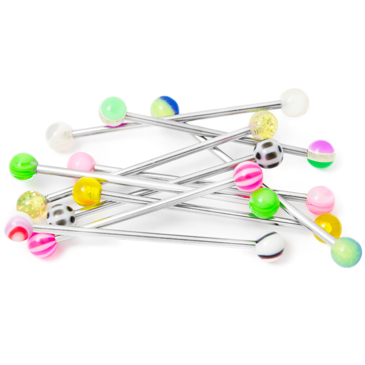 Surgical Steel Acrylic Ball Industrial Barbells 14 Gauge - 10 Pack