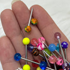 Surgical Steel 14 Gauge Straight Barbell with Acrylic Ball - 100 Pack - View 2