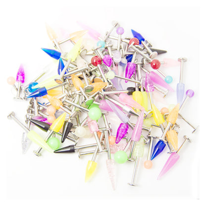 Surgical Steel Flat Back Labret Studs with Acrylic Beads - 50 Pack