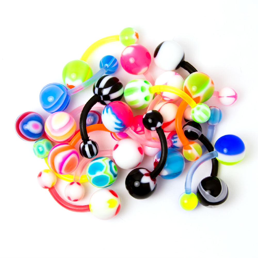 Bioflex Acrylic Belly Button Rings 14 Gauge 10mm - 20 Pack