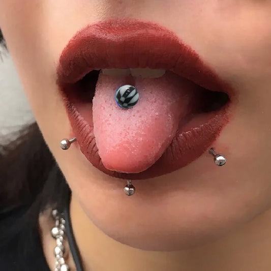 Acrylic Bio-Flex Tongue Ring Straight Barbell 14 Gauge & Checker Ball - Kruelty