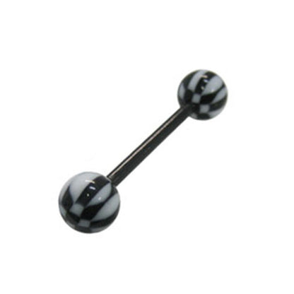 Acrylic Bio-Flex Tongue Ring Straight Barbell 14 Gauge & Checker Ball - Kruelty