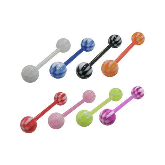 Acrylic Bio-Flex Tongue Ring Straight Barbell 14 Gauge & Checker Ball - Kruelty