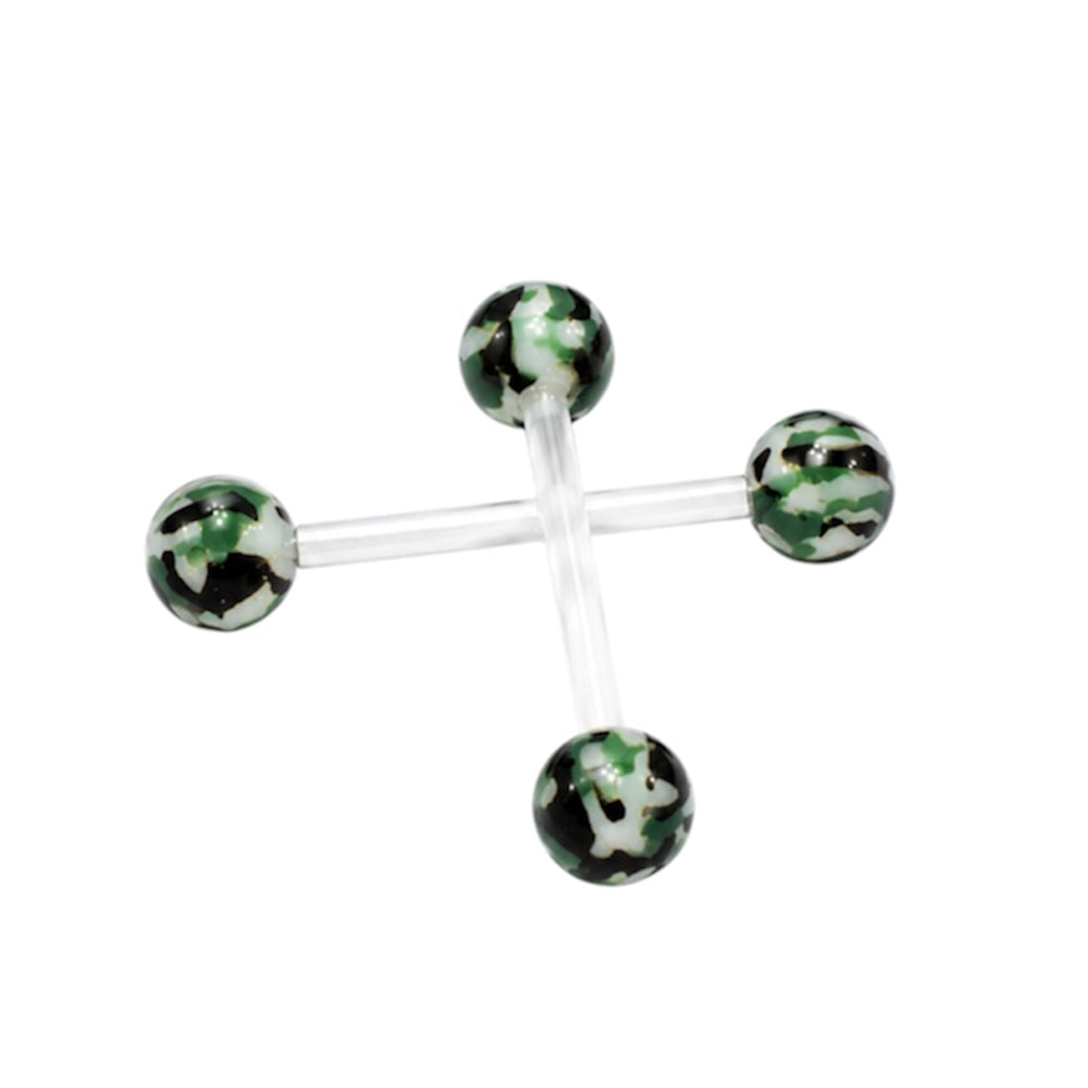 Surgical Steel 14 Gauge Straight Tongue with Camouflage Balls - Pair