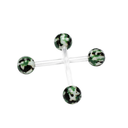 Surgical Steel 14 Gauge Straight Tongue with Camouflage Balls - Pair