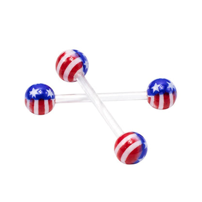 Surgical Steel 14 Gauge Barbell with Acrylic US Flag Balls - Pair - photo 2