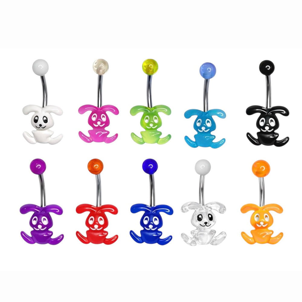 Surgical Steel 14 Gauge Belly Ring with Acrylic Bunny