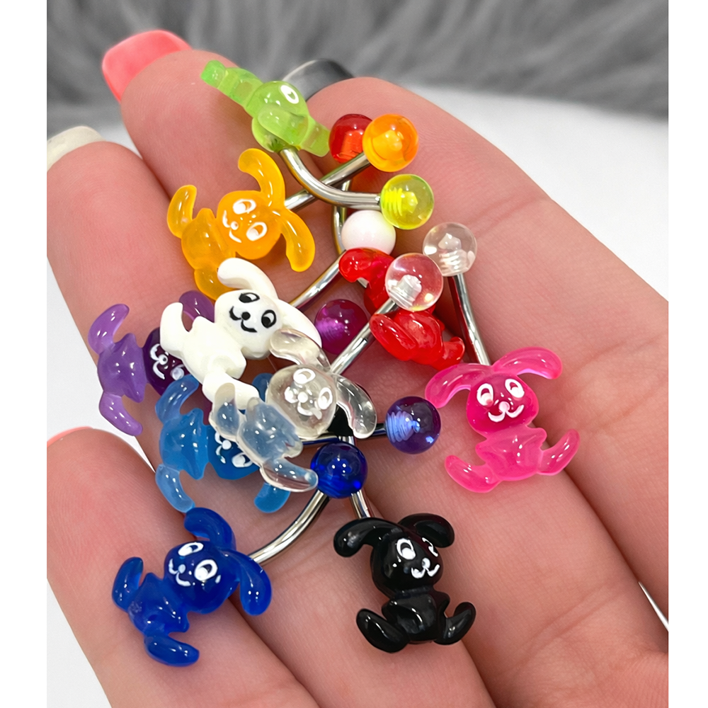 Surgical Steel 14 Gauge Belly Ring with Acrylic Bunny - photo 2