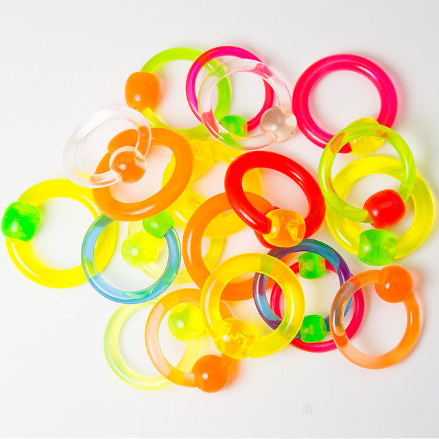 Acrylic UV Glow Captive Bead Rings 12 to 6 Gauge - 20 Pack