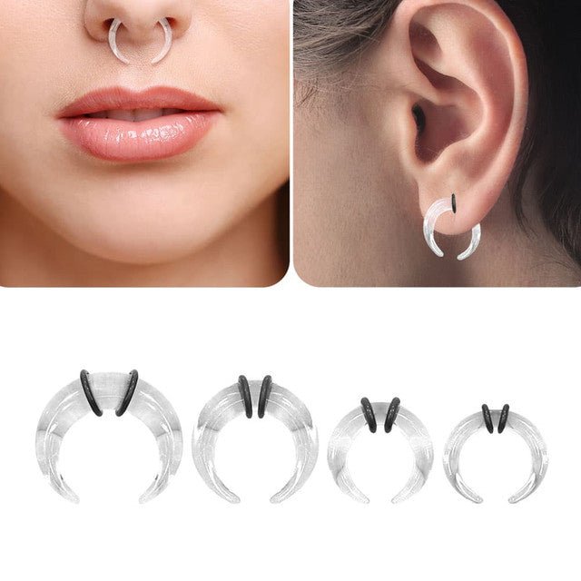 Acrylic Clear Bull Horn Tapers Septum & Ear & O-Rings - Pair - Kruelty