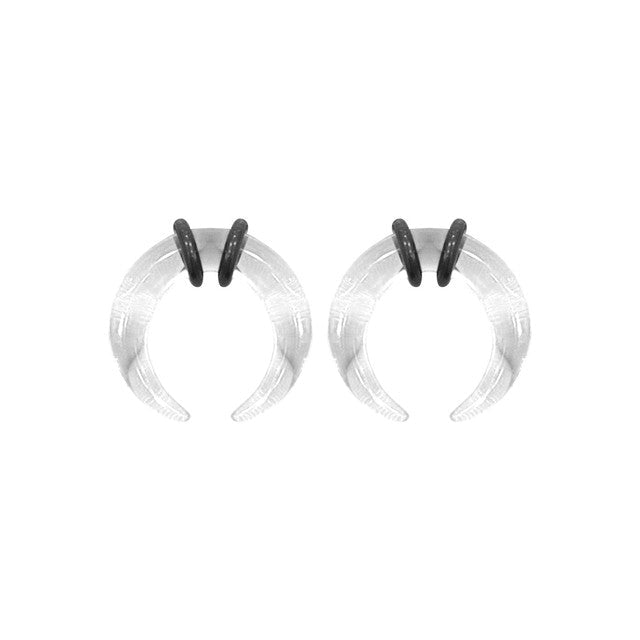 Acrylic Clear Bull Horn Tapers Septum & Ear & O-Rings - Pair - Kruelty