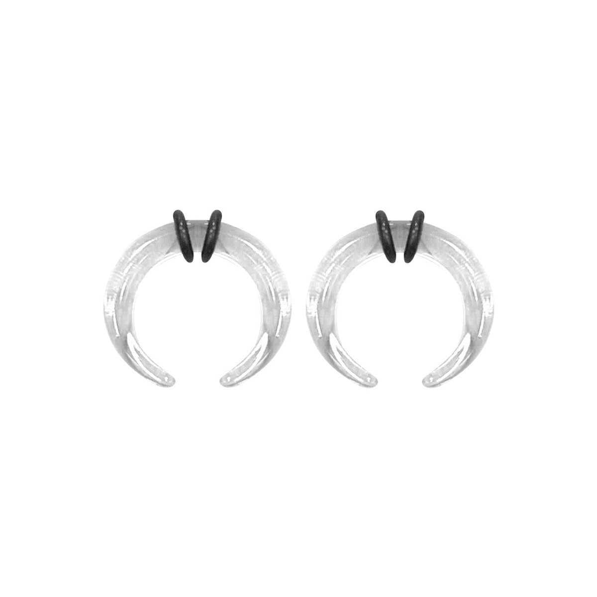 Acrylic Clear Bull Horn Tapers Septum & Ear & O-Rings - Pair - Kruelty