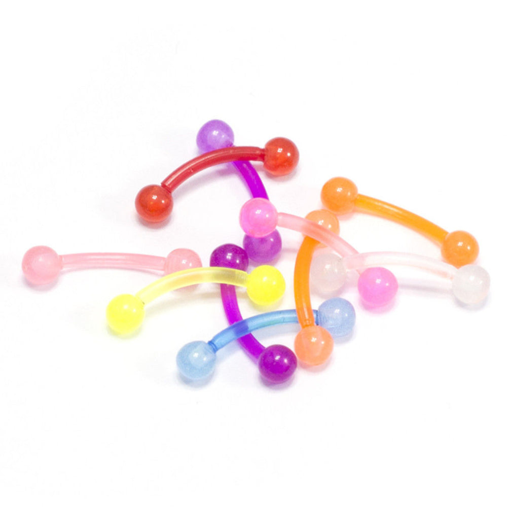 Bioflex 16 Gauge Flexible Acrylic Curved Barbells 8mm - 10 Pack