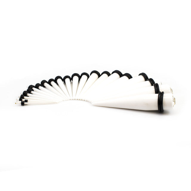 White Acrylic CZ Spike Taper Stretching Kit 16G to 7/16 Inch - 22 Pack