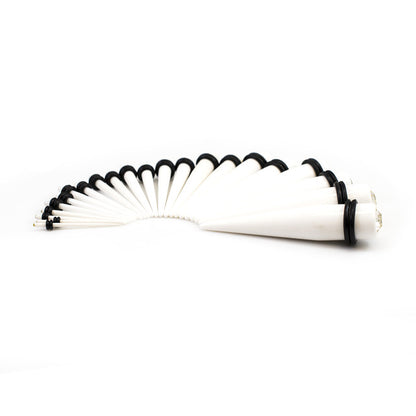 White Acrylic CZ Spike Taper Stretching Kit 16G to 7/16 Inch - 22 Pack