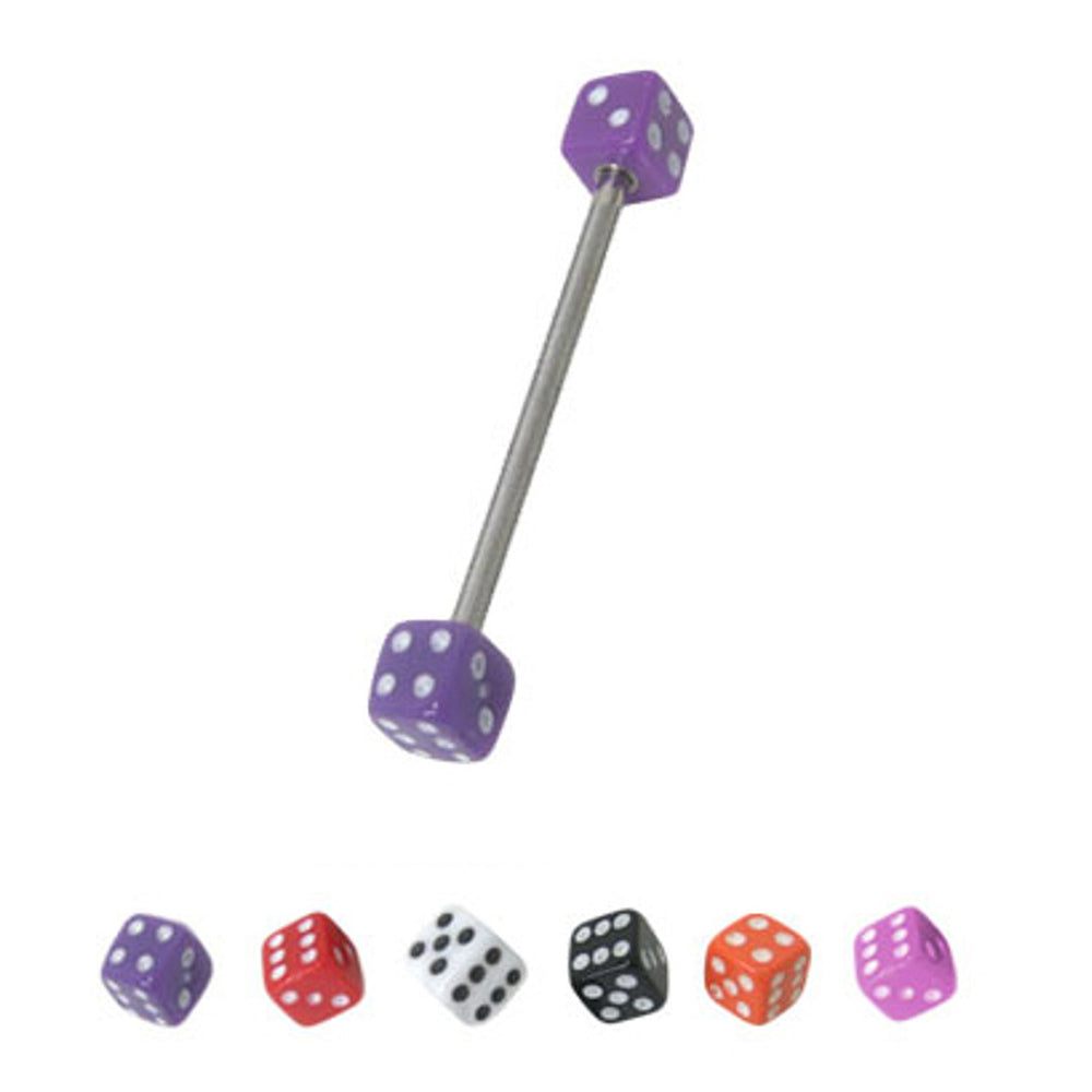 Surgical Steel 14 Gauge Industrial Barbell with Acrylic Dice Bead End