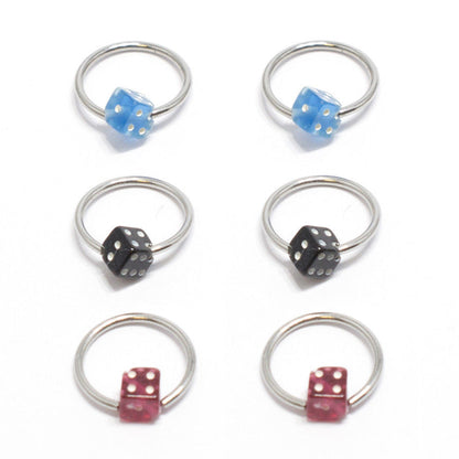 Surgical Steel 18 Gauge Captive Bead Ring with Acrylic Dice - 6 Pack