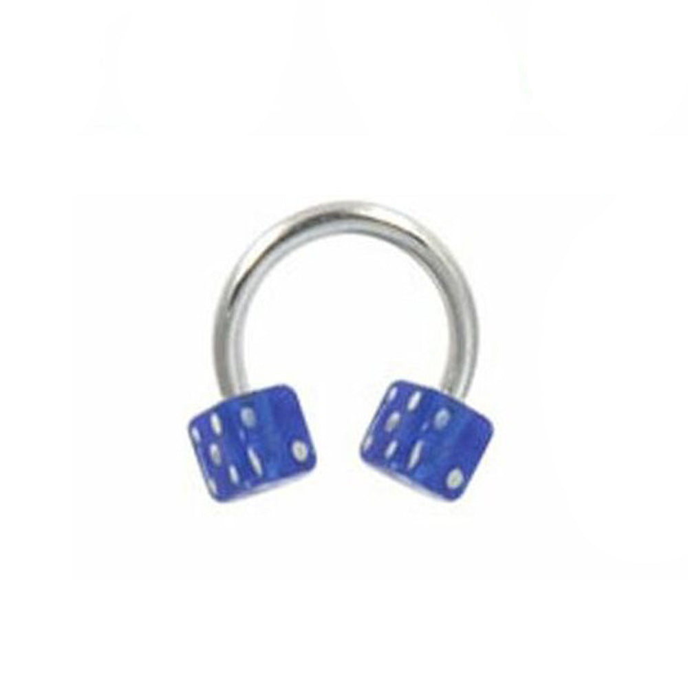 Surgical Steel Horseshoe Curved Barbell Ring 14 Gauge & Acrylic Dice