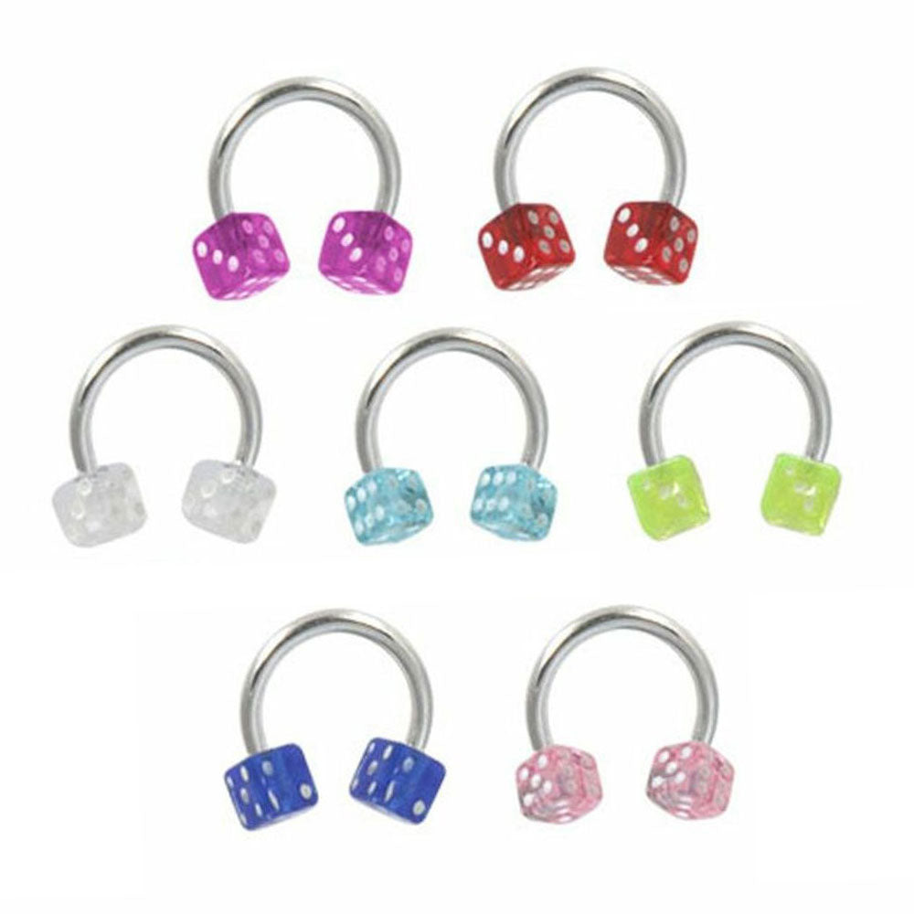 Surgical Steel 16 Gauge Horseshoe Circular Barbell with Acrylic Dice