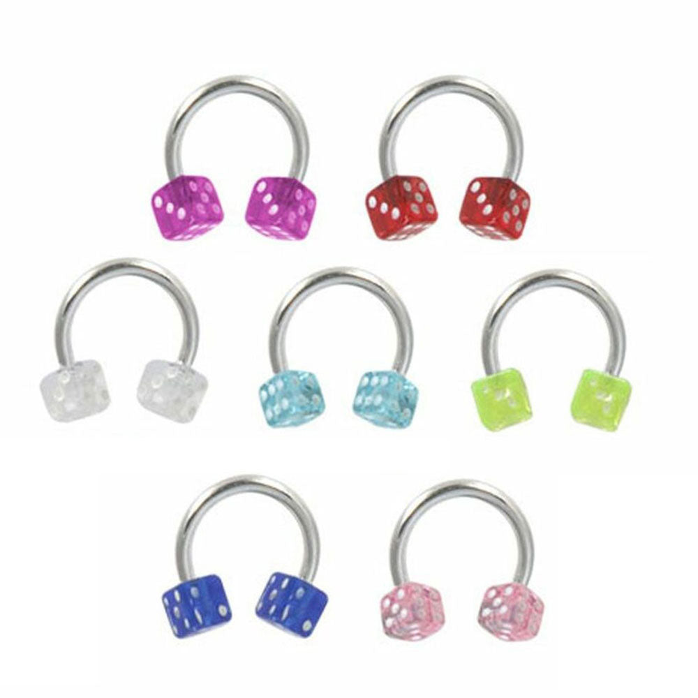 Surgical Steel UV Acrylic Dice Circular Barbell 16G - 7 Colors