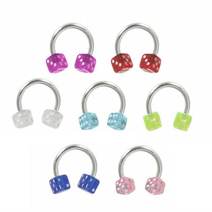 Surgical Steel UV Acrylic Dice Circular Barbell 16G - 7 Colors