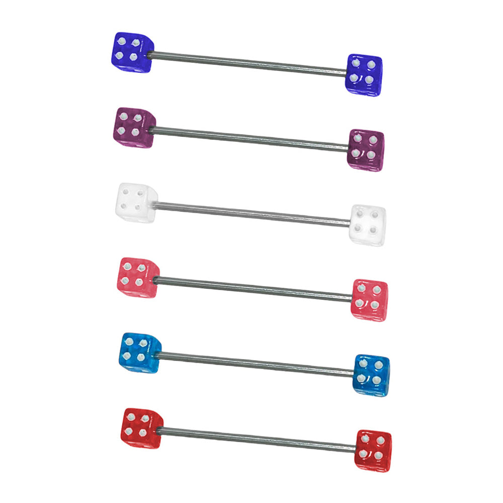 Surgical Steel 14 Gauge Industrial Barbell with Acrylic Dice Bead