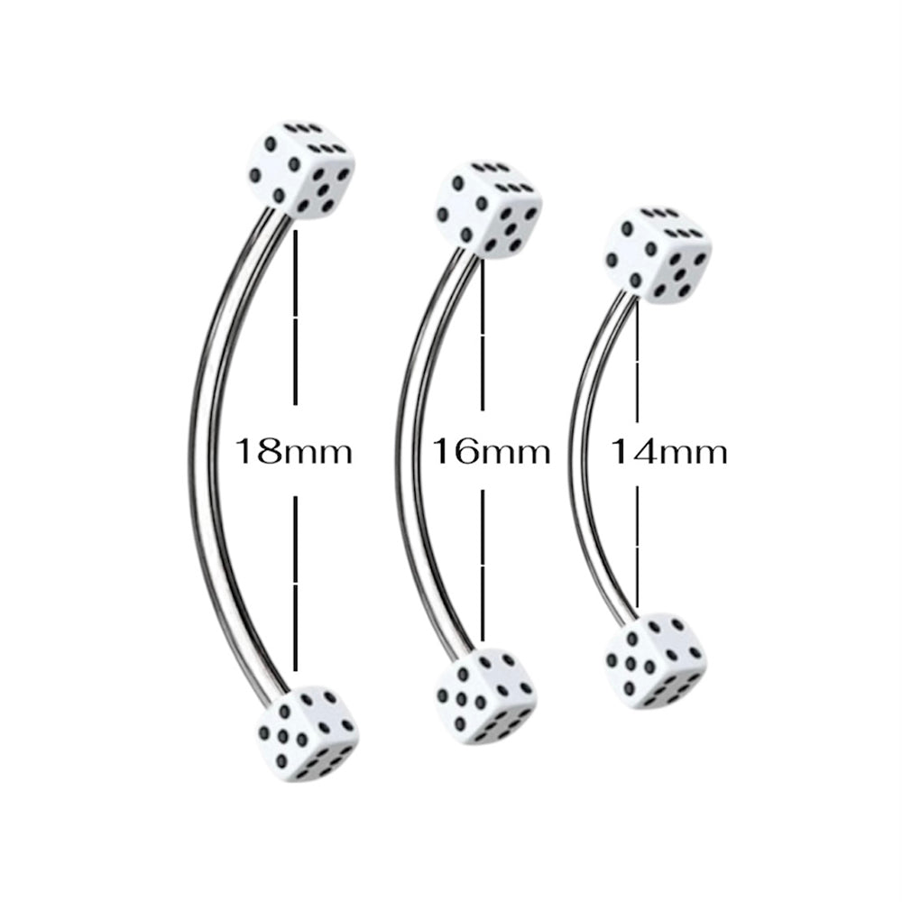 Surgical Steel & Titanium Curved Barbell 16G with White Acrylic Dice - photo 2