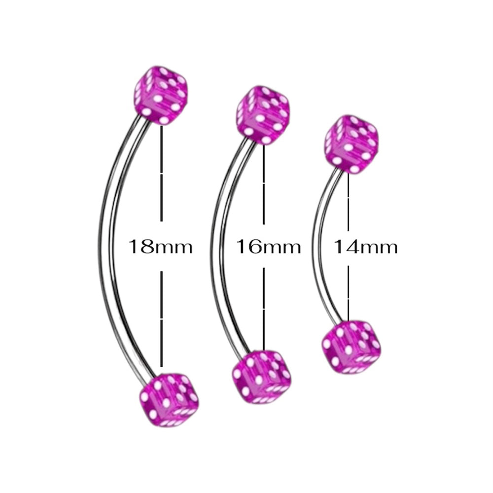 Surgical Steel & Titanium Curved Barbell 16G with Purple Acrylic Dice - photo 2