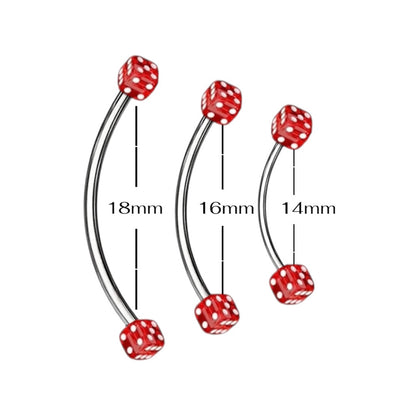 Surgical Steel & Titanium Curved Barbell 16G with Red Acrylic Dice - photo 2
