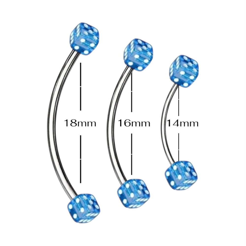 Surgical Steel & Titanium Curved Barbell 16G with Blue Acrylic Dice - photo 2