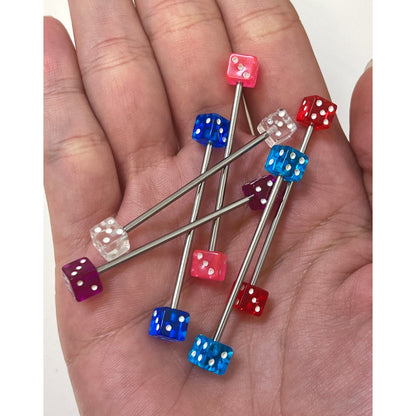 Surgical Steel 14 Gauge Industrial Barbell with Acrylic Dice Bead - photo 3