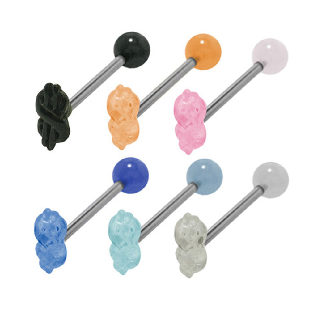Surgical Steel Tongue Barbell 14G 15mm with Dollar Sign - 7 Colors