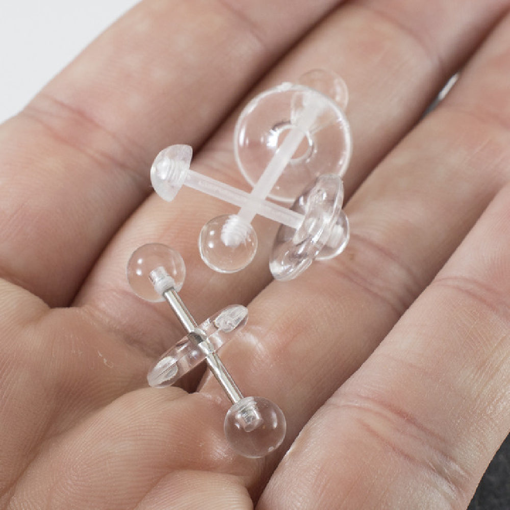 Surgical Steel 14 Gauge Straight Barbells Acrylic Donut - 3 Pack