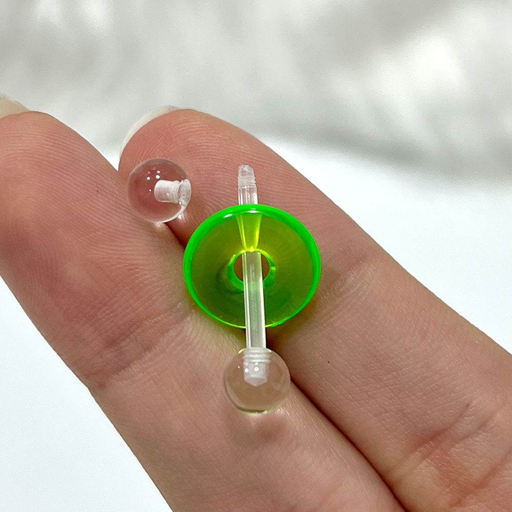 Bioflex 14 Gauge Clear Straight Barbells with Donuts - 8 Pack