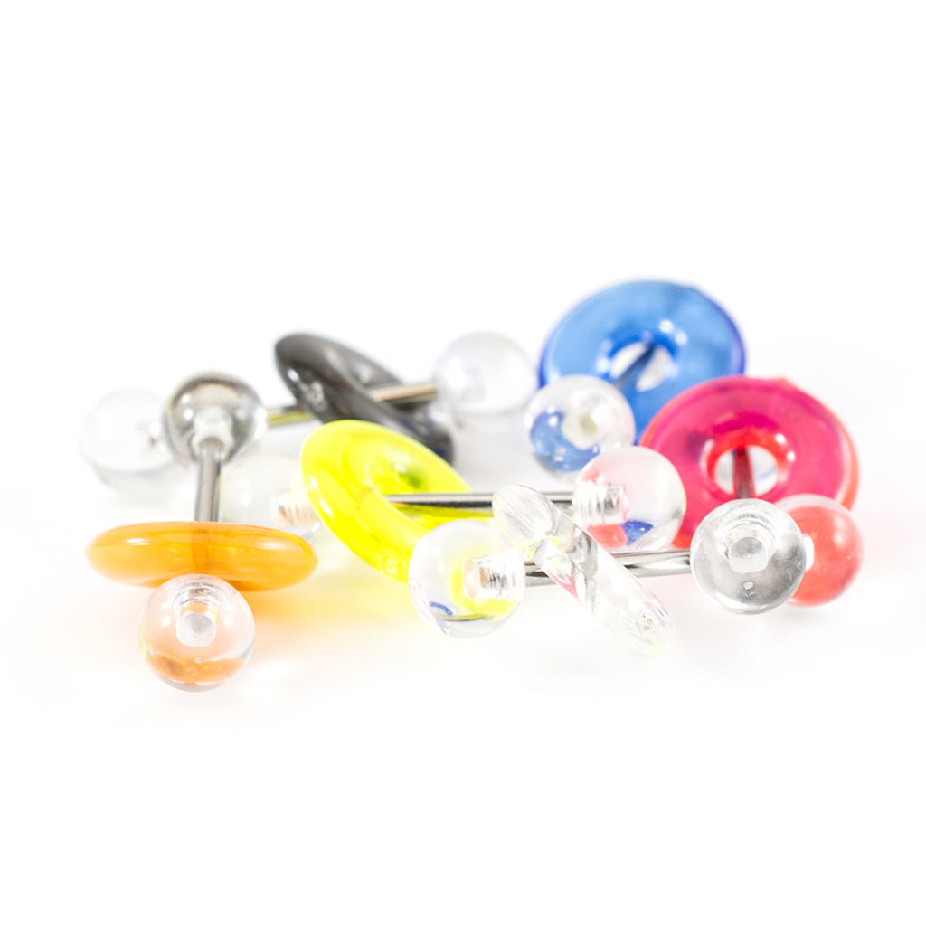 Surgical Steel 14 Gauge Straight Barbells Clear Donut Ball - 6 Pack