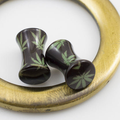 Acrylic 4 Gauge Green Pot Leaf Double Flared Plugs - Pair - photo 4