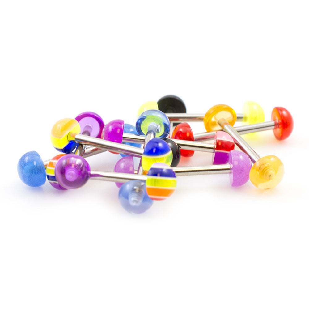 Surgical Steel 14 Gauge Tongue Barbells Acrylic Half Ball - 10 Pack